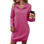 Damen lässiges Sweatkleid mit modernen Knopfdetails und hohem Kragen R&B