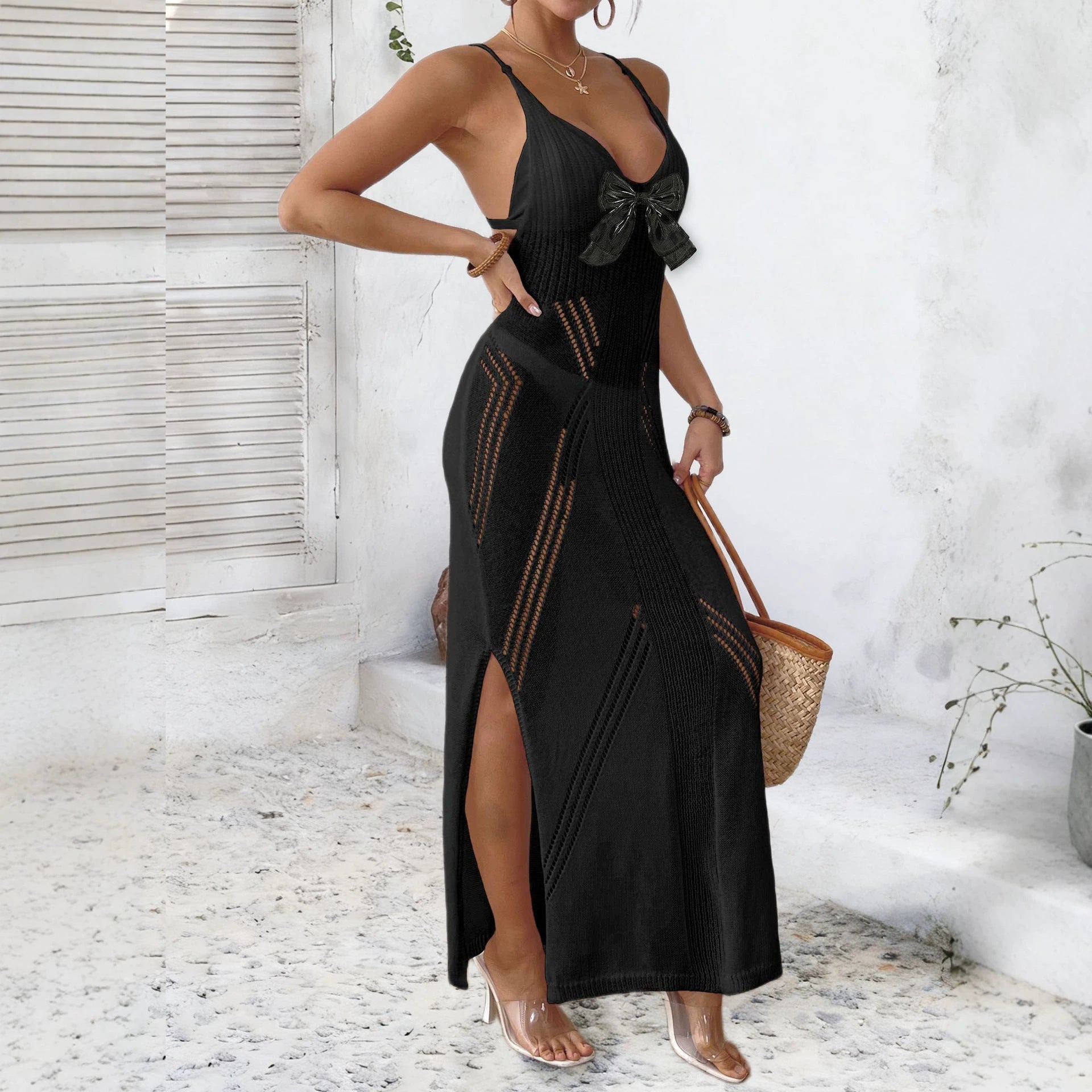 Damen HäkelMaxikleid mit eleganter Schleifenapplikation R&B