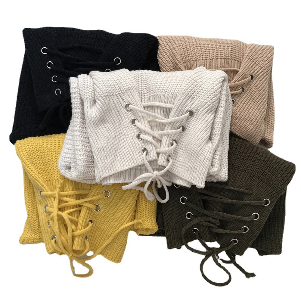 Damen Strickpullover mit raffinierter Schnürung und modischem Off-Shoulder-Ausschnitt R&B