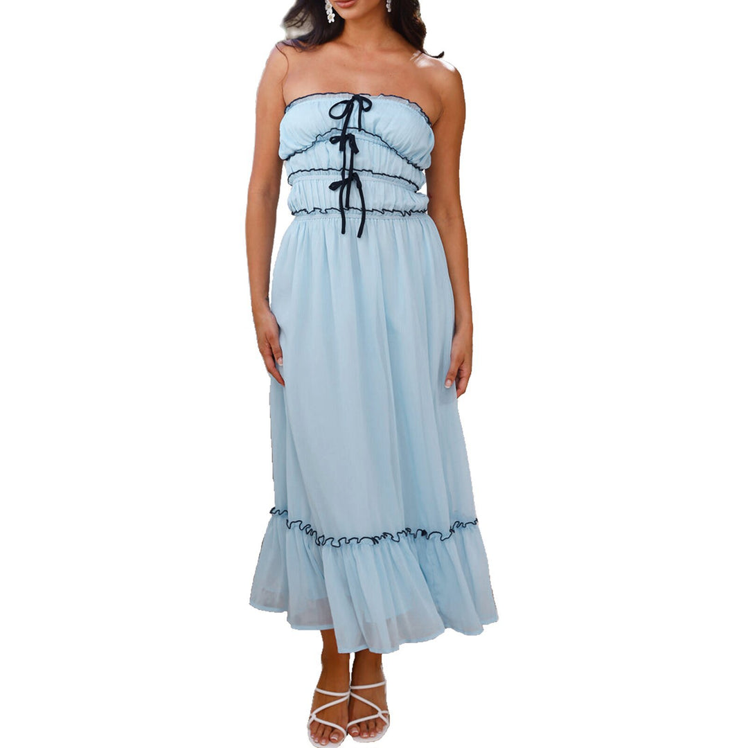 Damen Maxikleid mit dekorativen Rüschendetails und verstellbarem Bindegürtel R&B