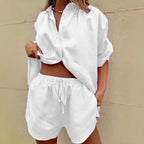Damen luftige Leinenbluse mit Shorts R&B