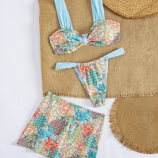 Damen Bikini-Set mit trendiger Raffungen und stilvollem Muster R&B