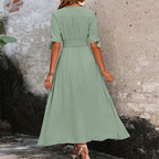 Damen Maxikleid mit schickem V-Ausschnitt und elastischem Taillenband R&B