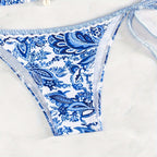 Damen Triangel-Bikini mit floralem Druck und raffinierten Bindändern