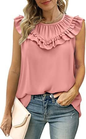 Damen leichtes Rüschenshirt mit elegantem Rundhalsausschnitt R&B