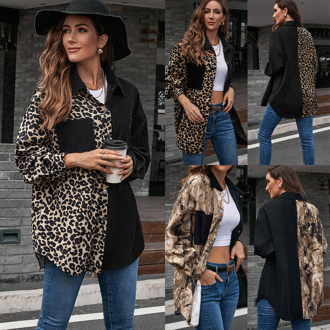 Damen Modische Jacke im Patchwork-Stil mit Druckknopfverschluss und Baumwollmaterial R&B