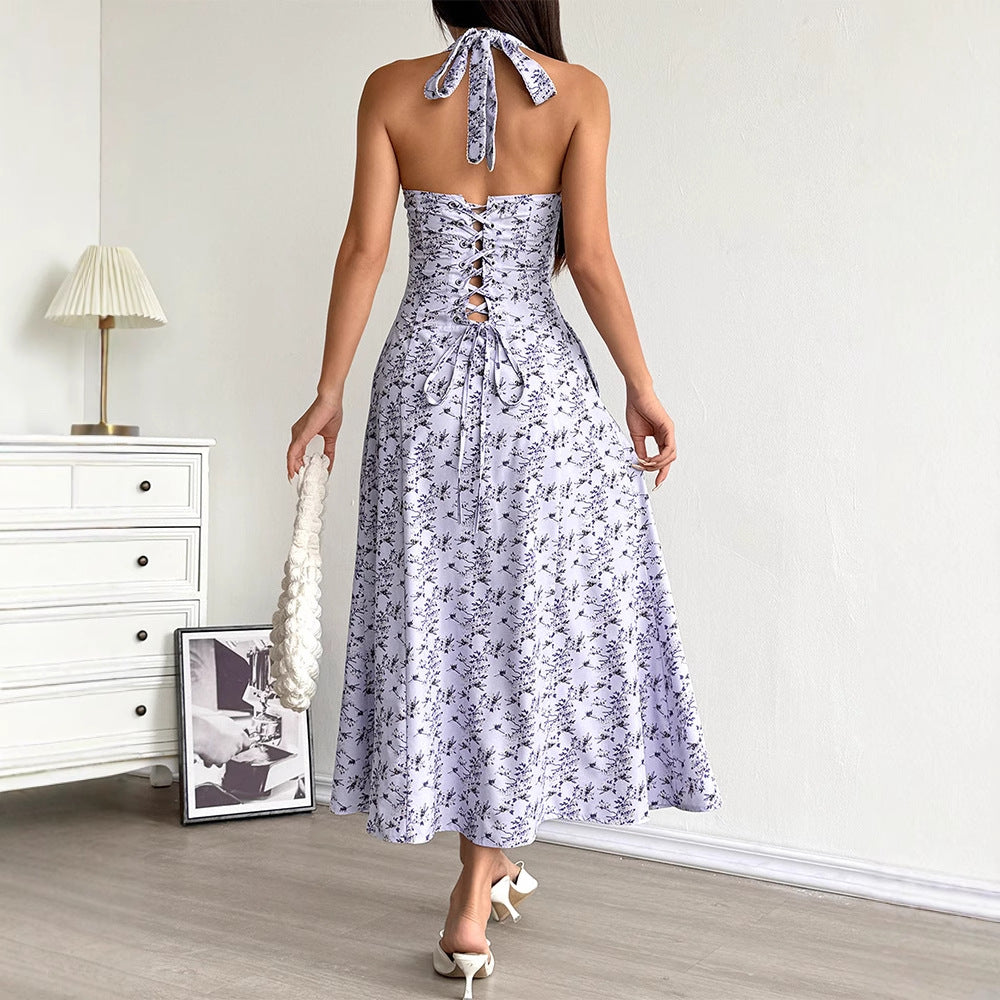Damen Sommerliches Maxikleid mit floralem Halterdesign und seitlichem Schlitz R&B