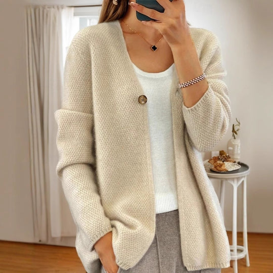 Damen Strickjacke mit strukturiertem Design und elegantem Knopf R&B