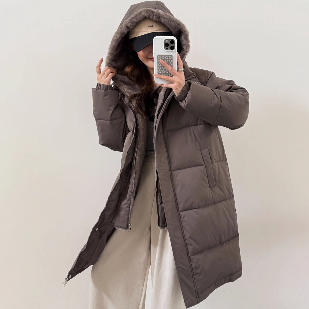 Damen Eleganter gefütterter Winterparka mit Plüschkragen und praktischen Taschen R&B