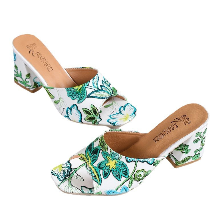 Damen elegante Mules mit floralem Design und komfortablem Blockabsatz R&B