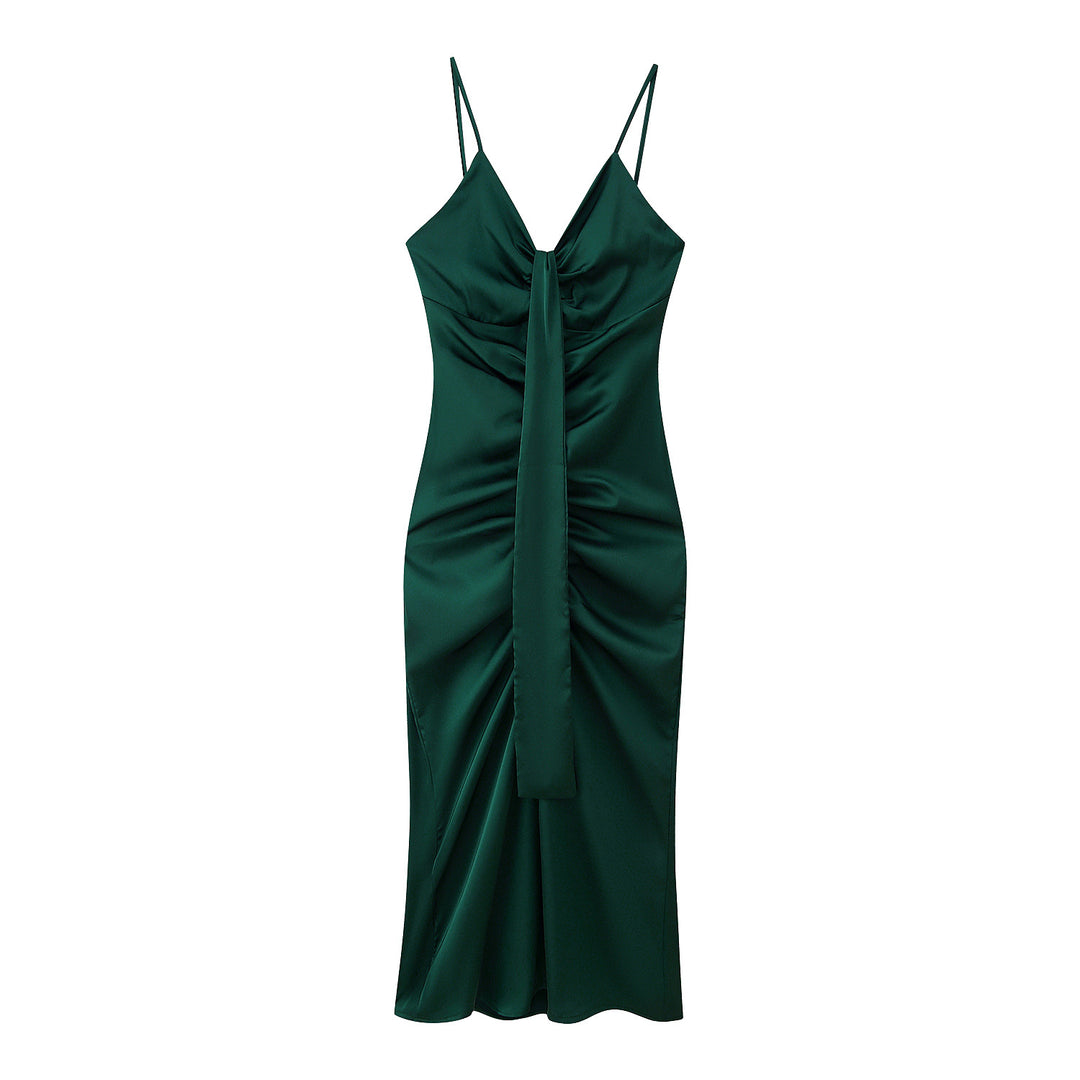 Damen figurbetontes langes Kleid mit elegantem Wickeldesign R&B