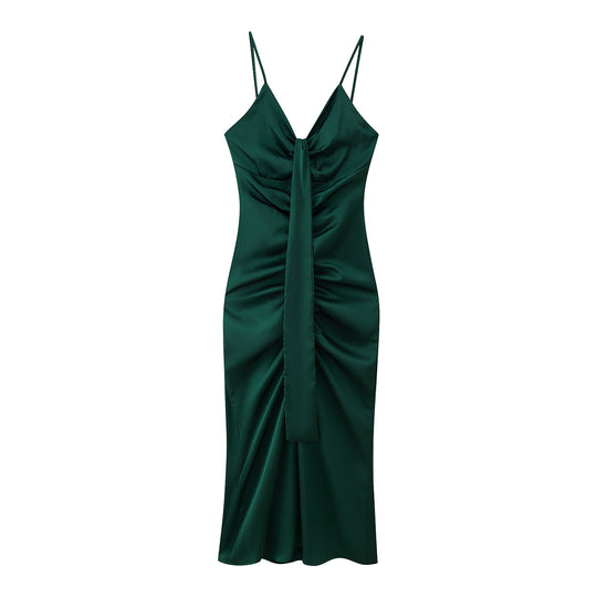 Damen figurbetontes langes Kleid mit elegantem Wickeldesign R&B
