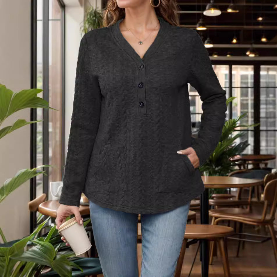 Damen legerer Pullover mit Knopfdetails und praktischen Taschen R&B