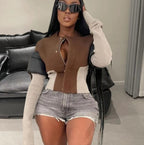 Damen Strickjacke mit modischem Schnitt und kontrastierenden Ärmeln R&B