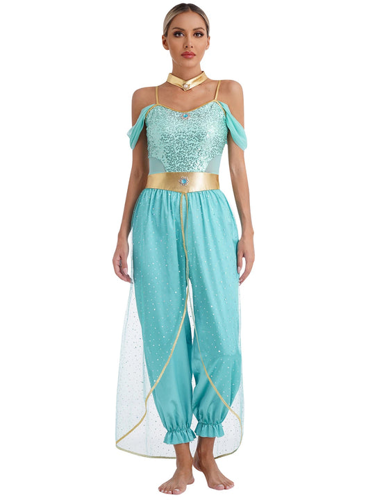 Damen Glamouröses Märchen-Kostüm mit glitzerndem Oberteil und luftigen Hosen R&B
