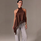 Damen luftiges Chiffon-Top mit eleganter Spitzenverzierung R&B