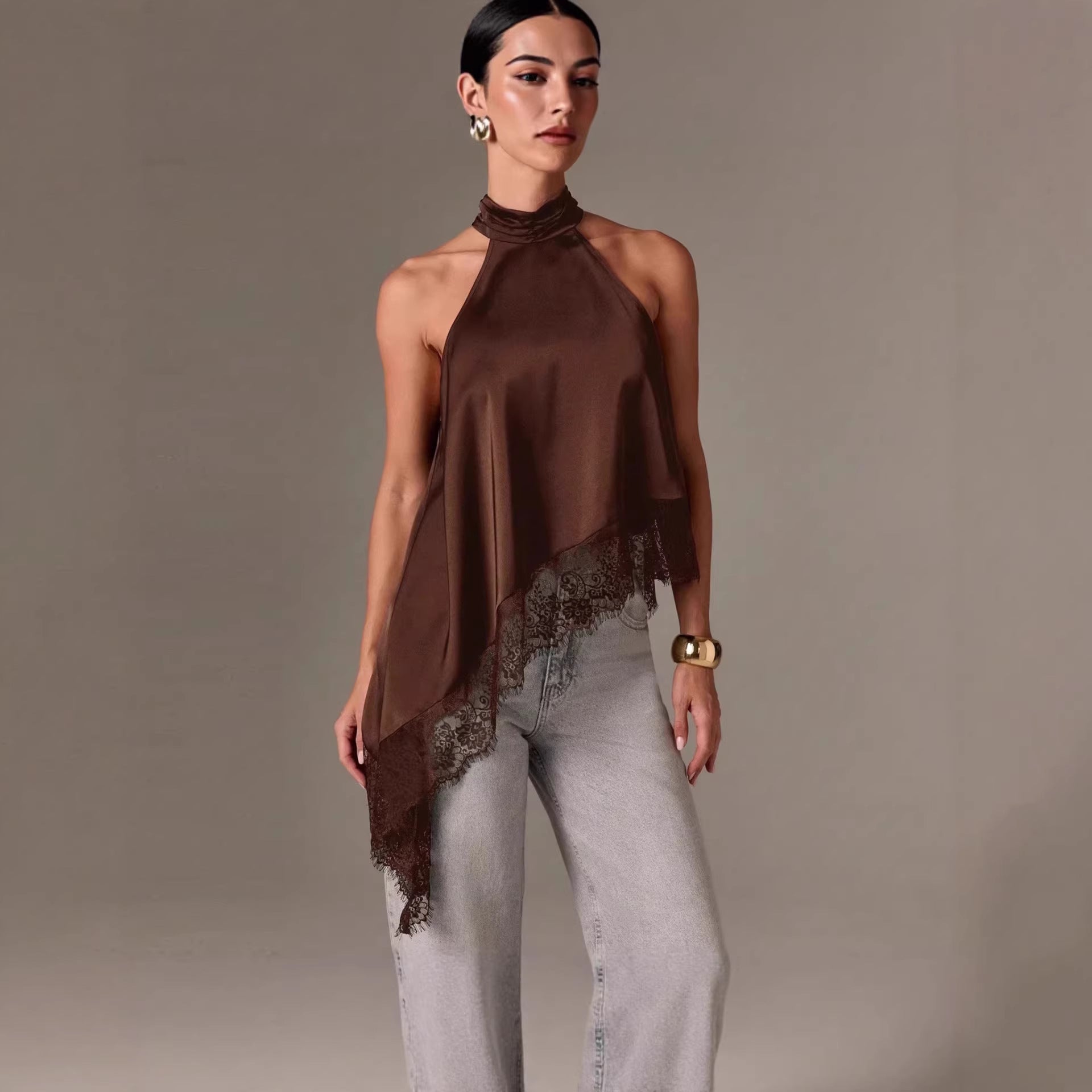 Damen luftiges Chiffon-Top mit eleganter Spitzenverzierung R&B