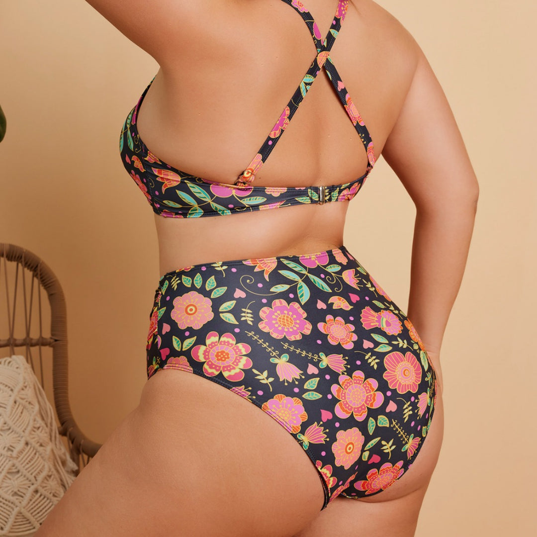 Damen Hoch tailliertes Bikini-Set mit floralem Muster R&B