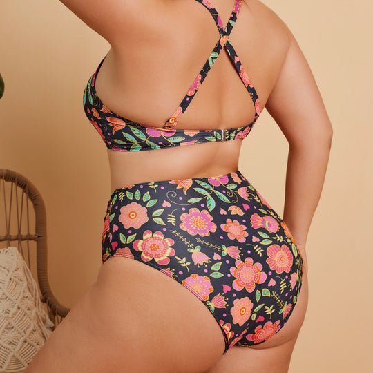 Damen Hoch tailliertes Bikini-Set mit floralem Muster R&B