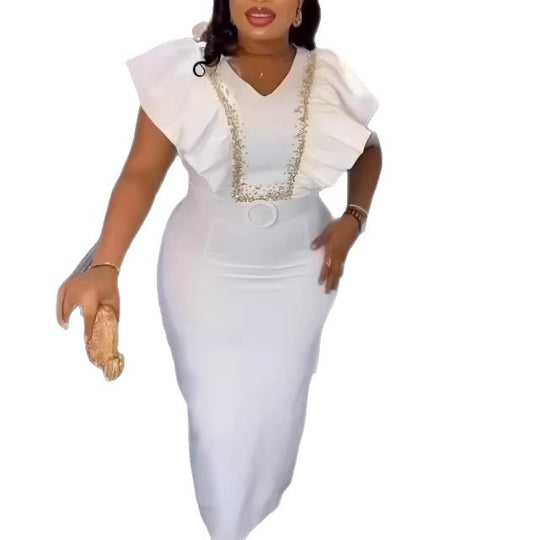 Damen Elegantes Kleid mit voluminösen Rüschendetails und glamourösem Akzent R&B