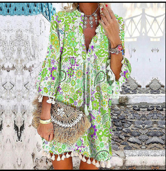 Damen Tunika-Kleid mit verspieltem Paisleymuster und elastischen Ärmeln R&B