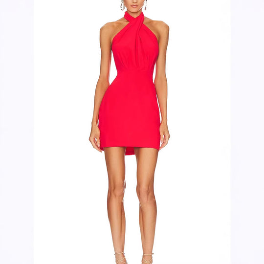 Damen elegantes Halterneck Minikleid mit figurbetontem Schnitt und raffinierter Drapierung R&B