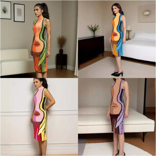 Damen Figurbetontes Midikleid mit modernem Druck R&B