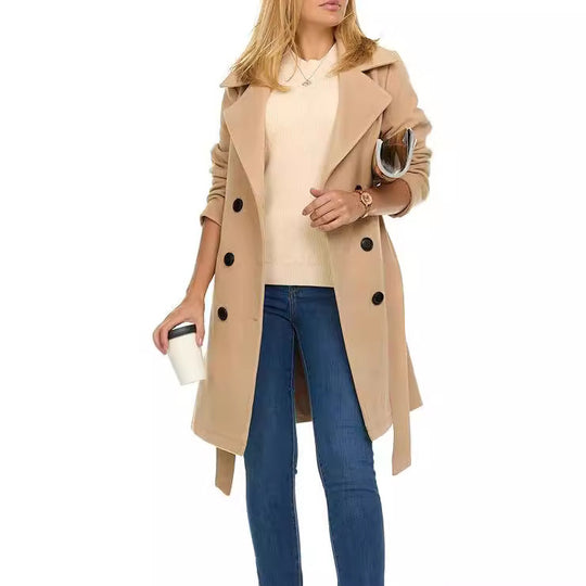 Damen Trenchcoat mit asymmetrischem Saum und breitem Kragen R&B