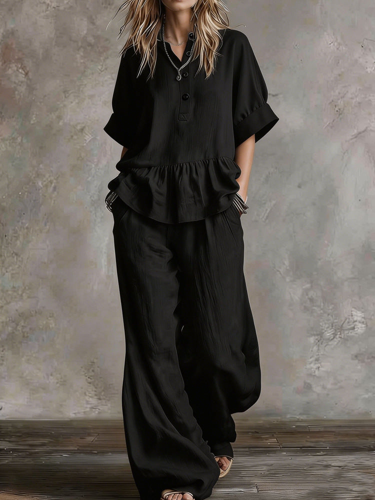 Damen Lässiges Oversize-Hosenanzug mit Wickel-Oberteil R&B