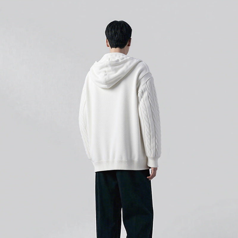 Herren Strickpullover mit Kapuze und Zopfmuster R&B