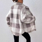 Damen Modische Plüschjacke im Karomuster R&B
