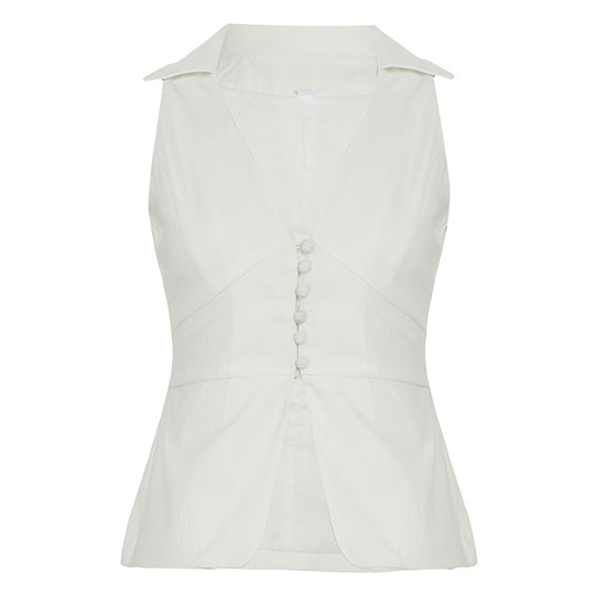 Damen elegantes ärmelloses Top mit figurbetontem Schnitt und stylischem Kragen R&B