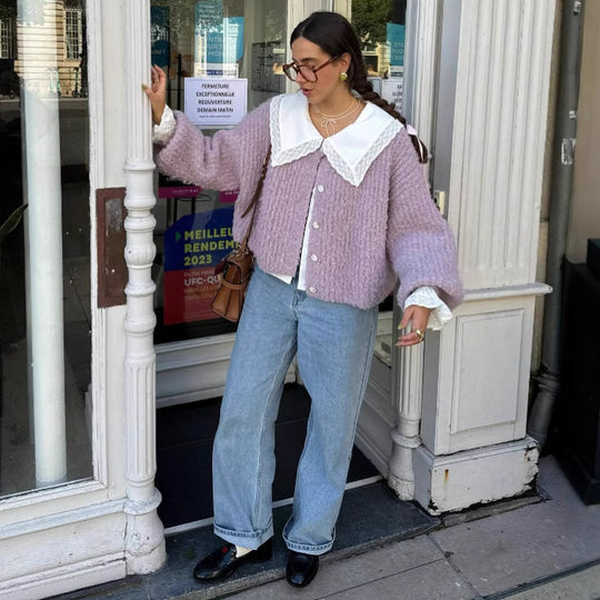 Damen Kuscheliger Strickpullover mit Knopfleiste und lässigem Schnitt R&B