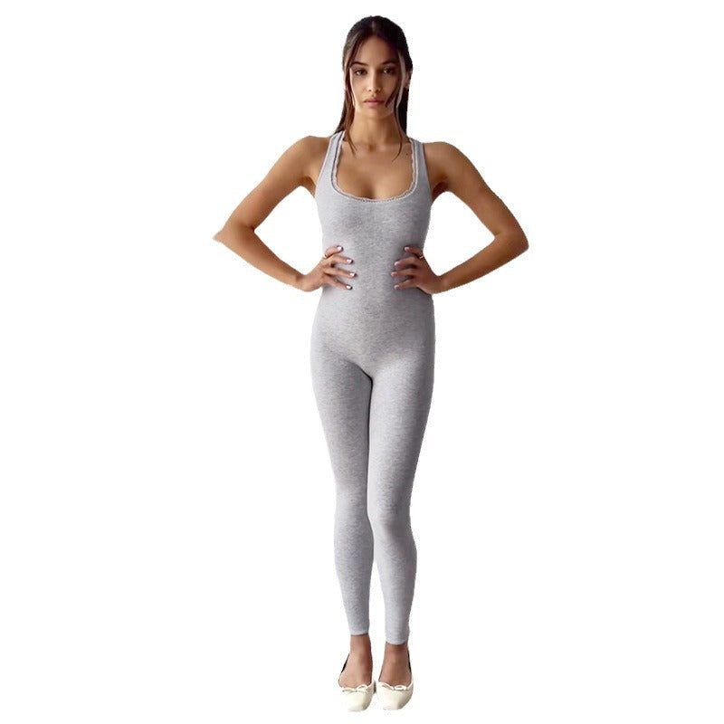 Damen figurbetontes Jumpsuit mit schmalen Trägern und glattem Finish R&B