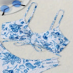 Damen Bikini-Set mit floralem Wickeldetail und hochgeschnittenem Slip R&B
