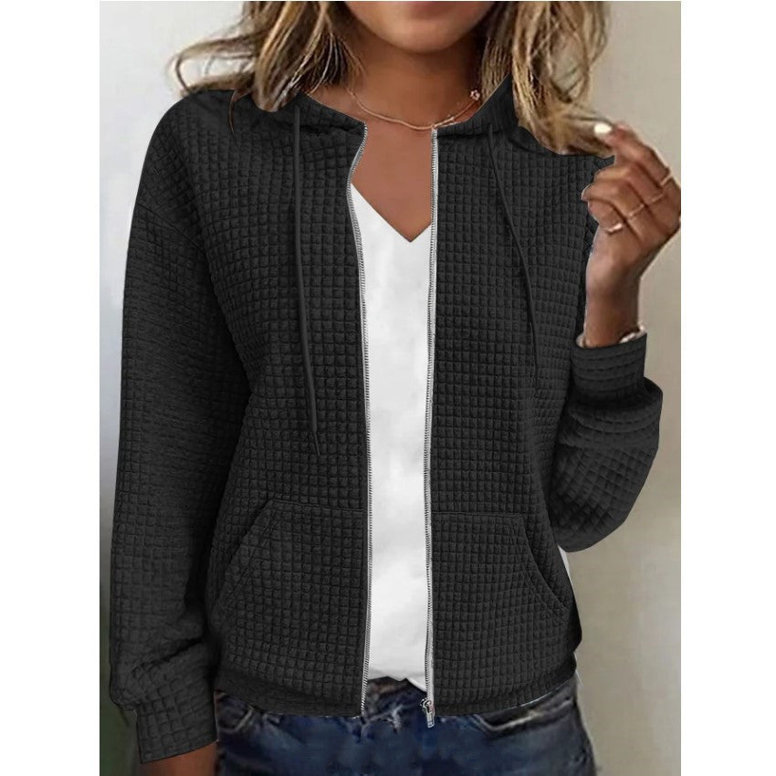 Damen bequeme Waffelmuster-Jacke mit praktischen Taschen R&B