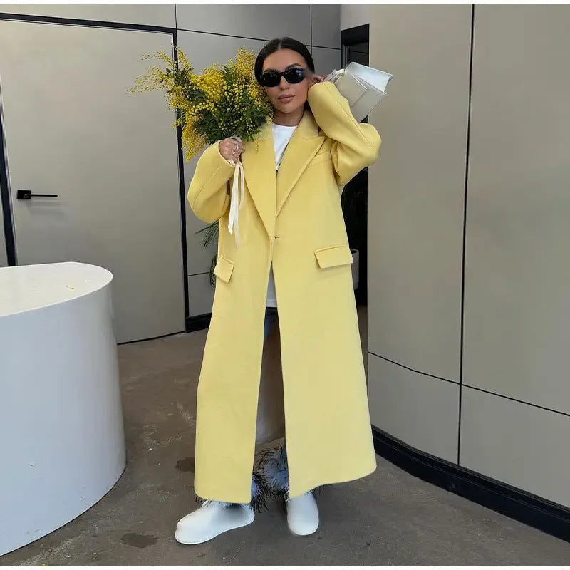 Damen Übergroßer Wollmantel mit Reverskragen und praktischen Taschen R&B
