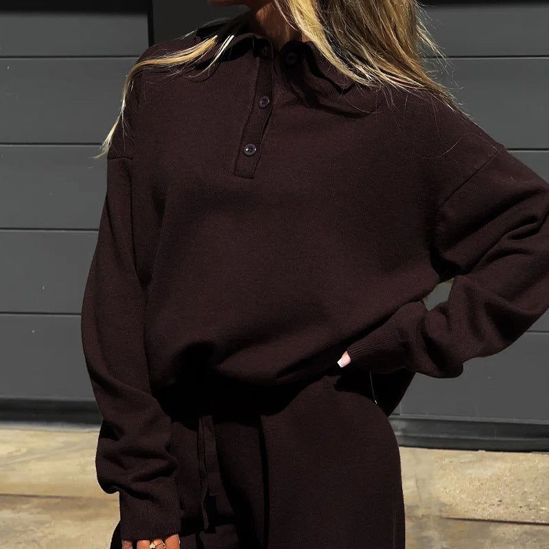 Damen Loungewear-Kombination mit lockerem Poloshirt und weitem Hosen R&B