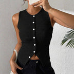 Damen Rippstrick Top mit Knopfleiste und schmalem Schnitt R&B
