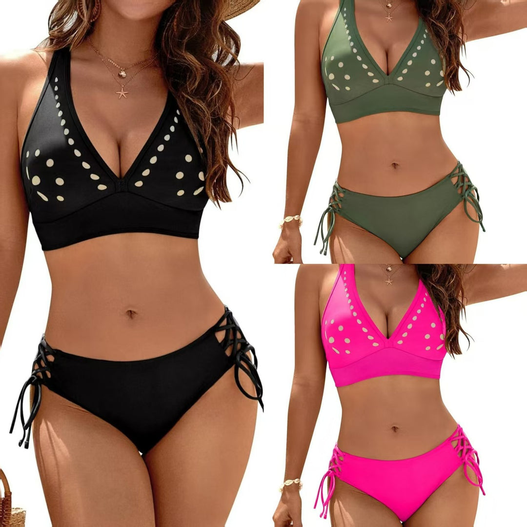 Damen Badeset mit eleganter V-Ausschnitt und verziertem Bikinioberteil R&B