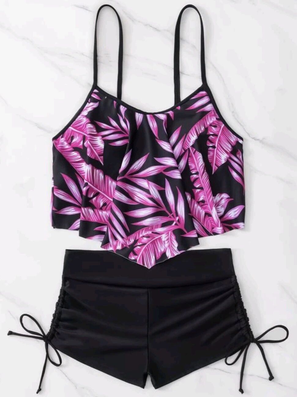 Damen Sportliches Tankini-Set mit Raffungen und verstellbaren Trägern R&B
