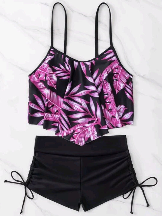 Damen Sportliches Tankini-Set mit Raffungen und verstellbaren Trägern R&B