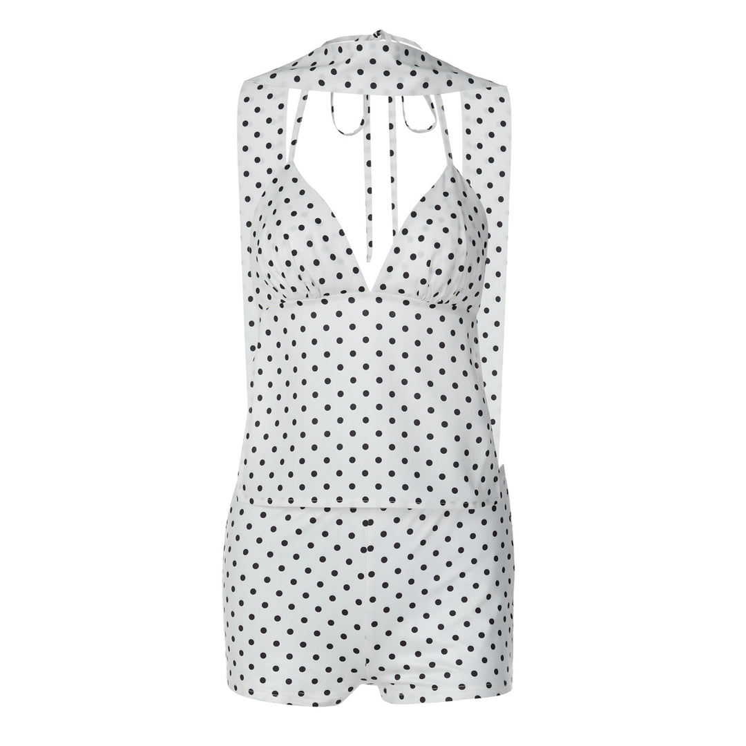 Damen trendiger Jumpsuit mit Halterneck und Punkten R&B