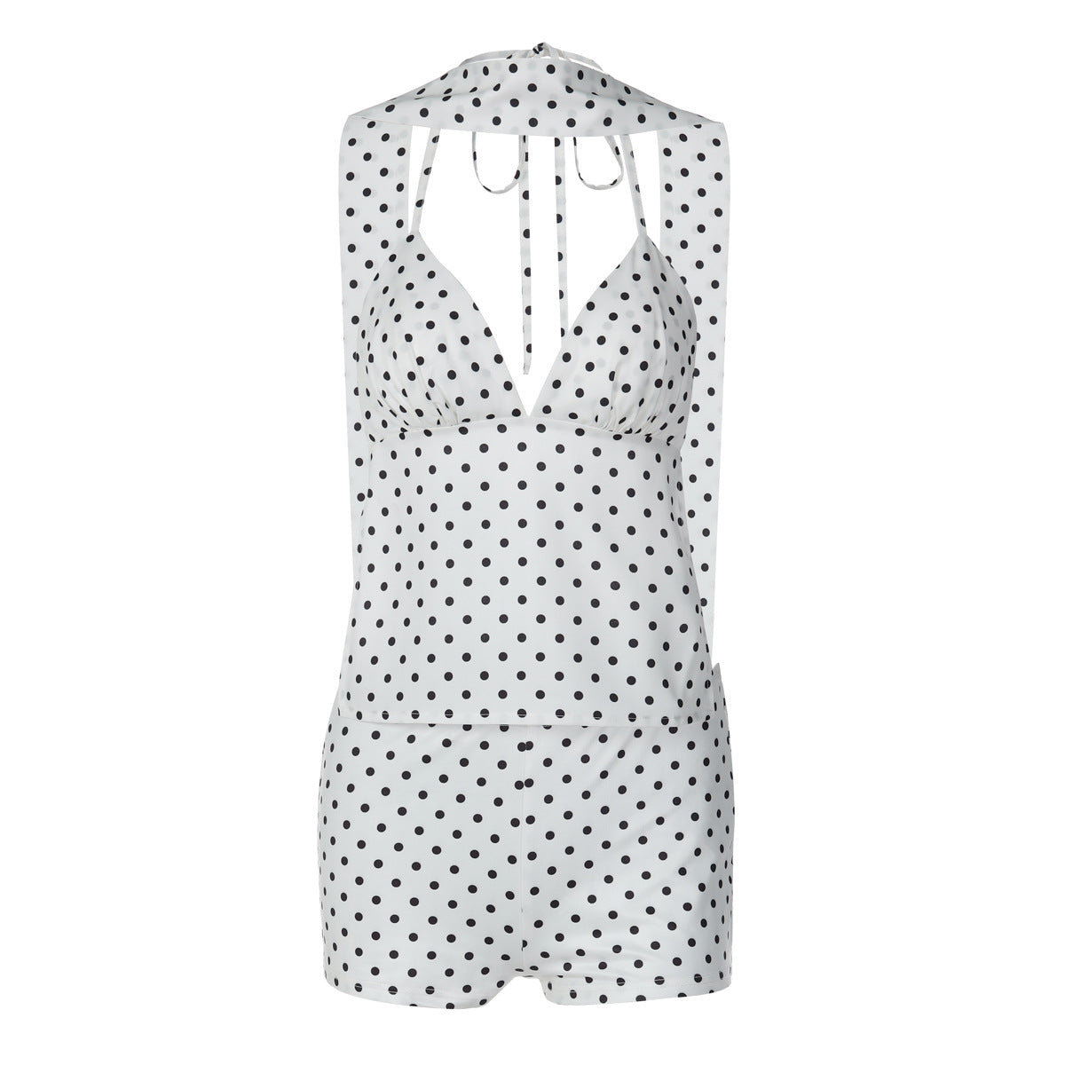 Damen trendiger Jumpsuit mit Halterneck und Punkten R&B