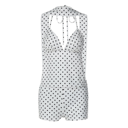 Damen trendiger Jumpsuit mit Halterneck und Punkten R&B