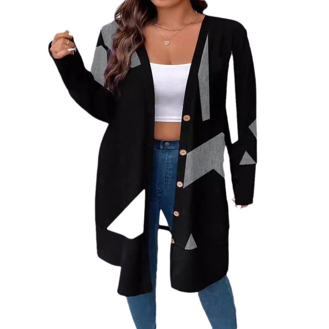 Damen Oversized Strickjacke mit grafischem Design R&B