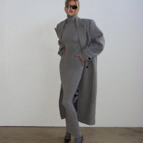 Damen Langarm Maxikleid mit hohem Kragen und eleganter Silhouette R&B