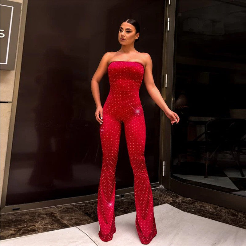 Damen Eleganter und figurbetonter Jumpsuit mit schimmernden Applikationen R&B