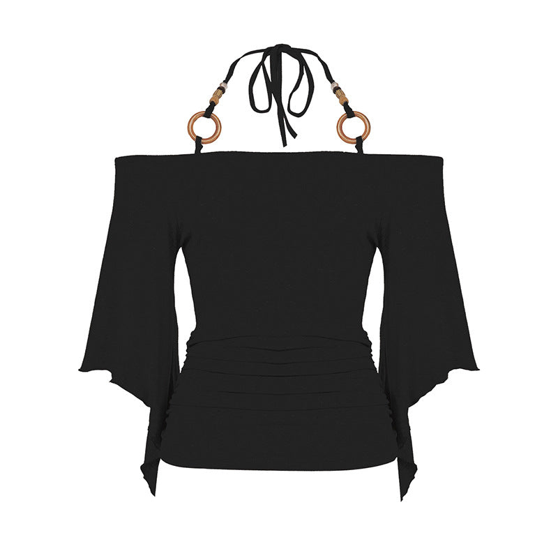 Damen Off-Shoulder Oberteil mit voluminösen Ärmeln und dekorativen Bindedetails R&B