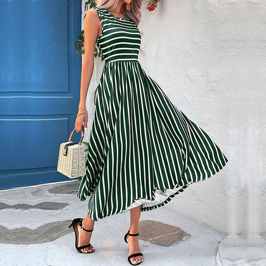 Damen Maxikleid mit modischem Streifenmuster und fließendem Schnitt R&B